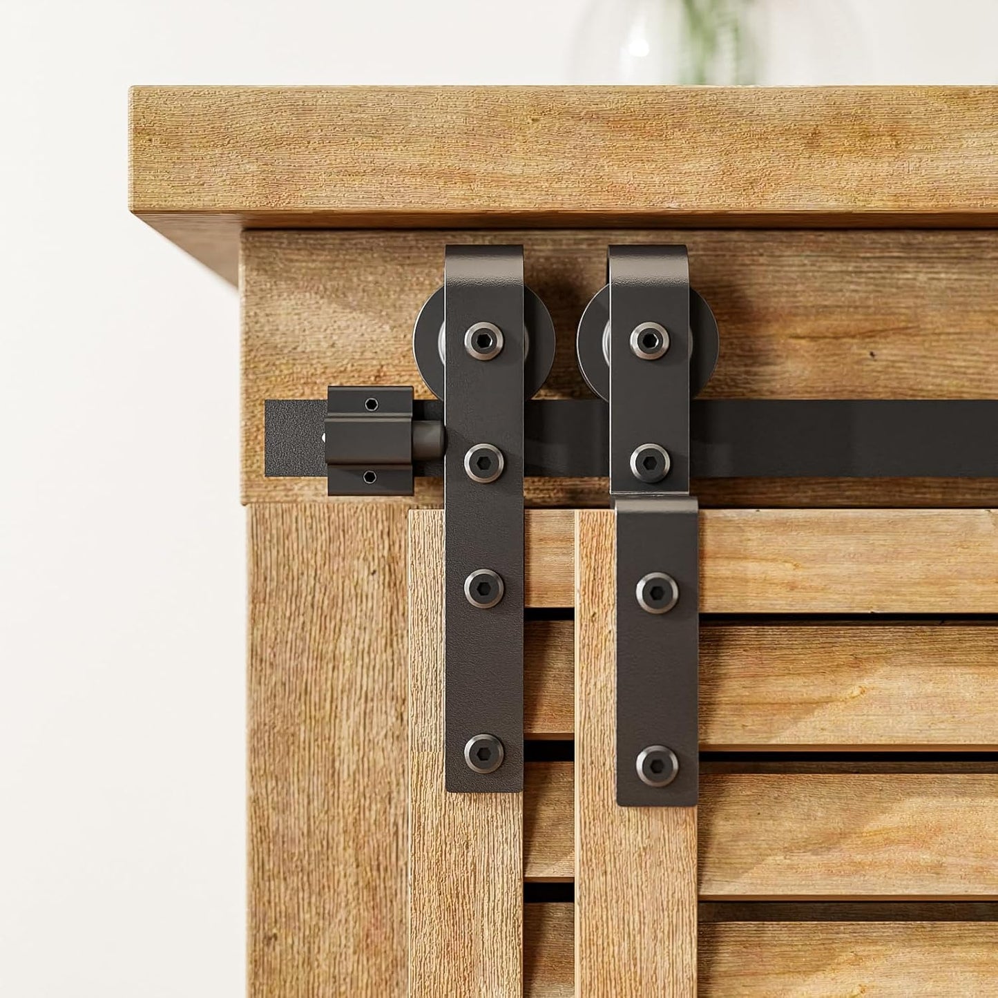 TOIMIOTOIM 7FT Bypass Mini Sliding Barn Door Hardware Kit for 2 Doors, Super Mini Barn Door Track Set, Apply for Storage Window TV Stand Closet(No Cabinet)