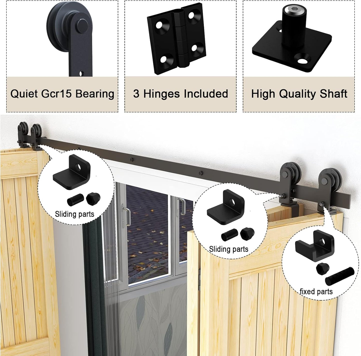 TOIMIOTOIM 48" Bi-Folding Sliding Barn Door Hardware Kit, 4FT Bi Fold Barn Door Hardware Kit for 4 Doors,Max Door Width 11",Smoothly and Quietly,Easy to Install,No Door Panel,Black