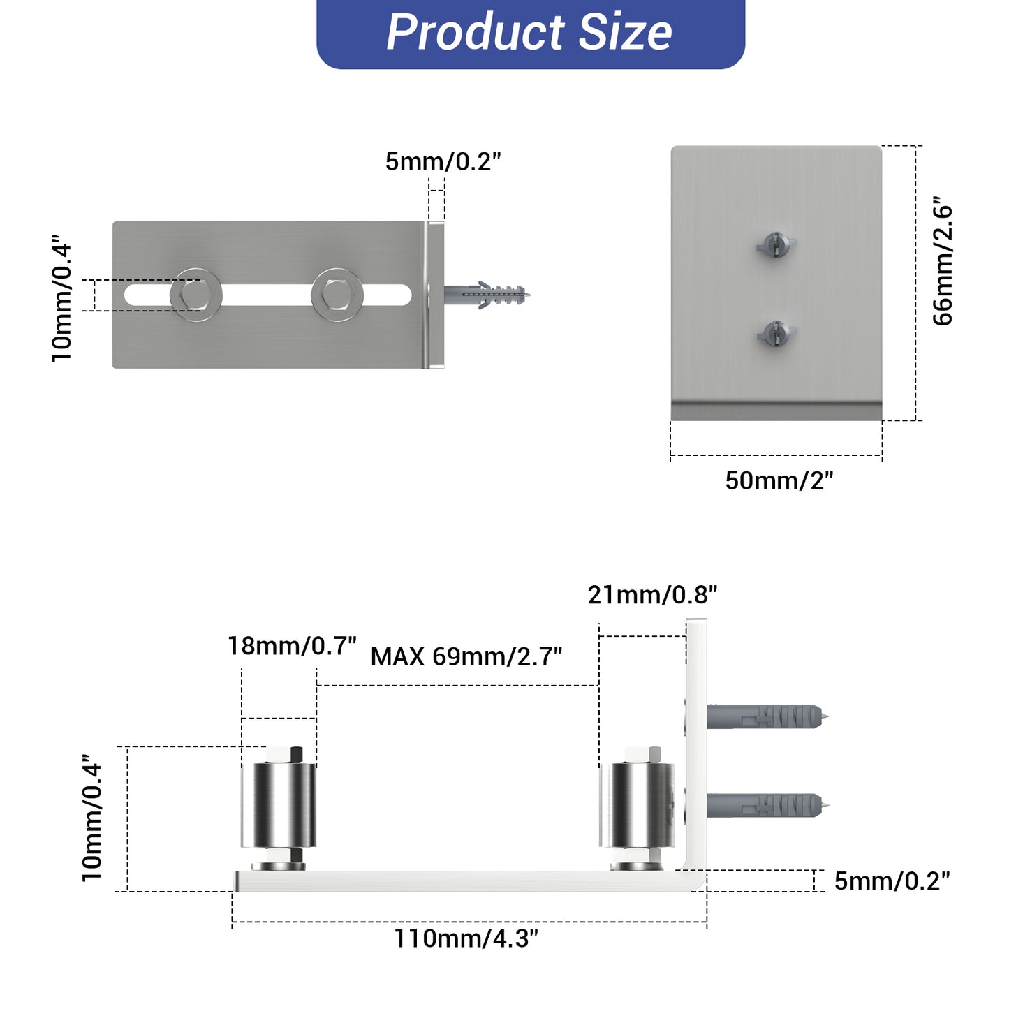 TOIMIOTOIM 1 PC Barn Door Bottom Floor Guide, Adjustable Roller Wall Mounted Stainless Steel Sliding Door Guides for Door Thick Up to 2 1/8" Easy Installation and Smooth Sliding Operation