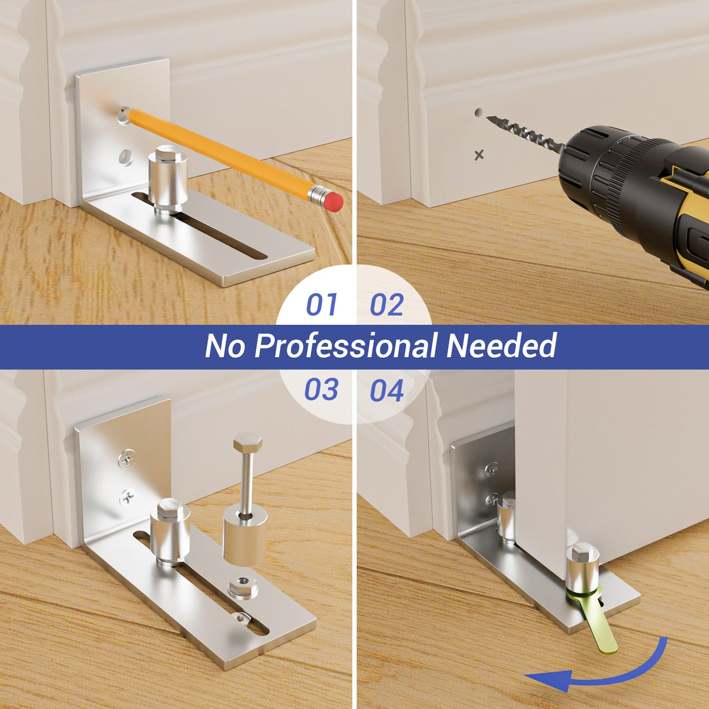 TOIMIOTOIM 2 Pack Barn Door Bottom Floor Guide, Adjustable Roller Wall Mounted Stainless Steel Sliding Door Guides for Door Thick Up to 2 1/8"