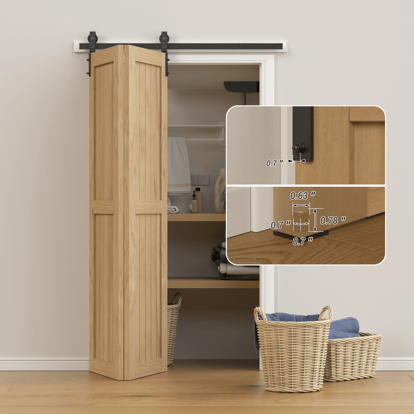 52" Bi-Folding Sliding Barn Door Hardware Kit,4.3FT Heavy Duty Track Roller Kit for Max 24" x 2 Doors,Smoothly and Quietly,Easy to Install,No Door Panel,Black