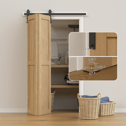 52" Bi-Folding Sliding Barn Door Hardware Kit,4.3FT Heavy Duty Track Roller Kit for Max 24" x 2 Doors,Smoothly and Quietly,Easy to Install,No Door Panel,Black