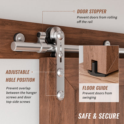 8FT Stainless Steel Sliding Barn Door Hardware Kit, Slide Smoothly Quietly,Easy Install,Heavy Duty Sturdy Barn Door Track for 48" Single Wood Door