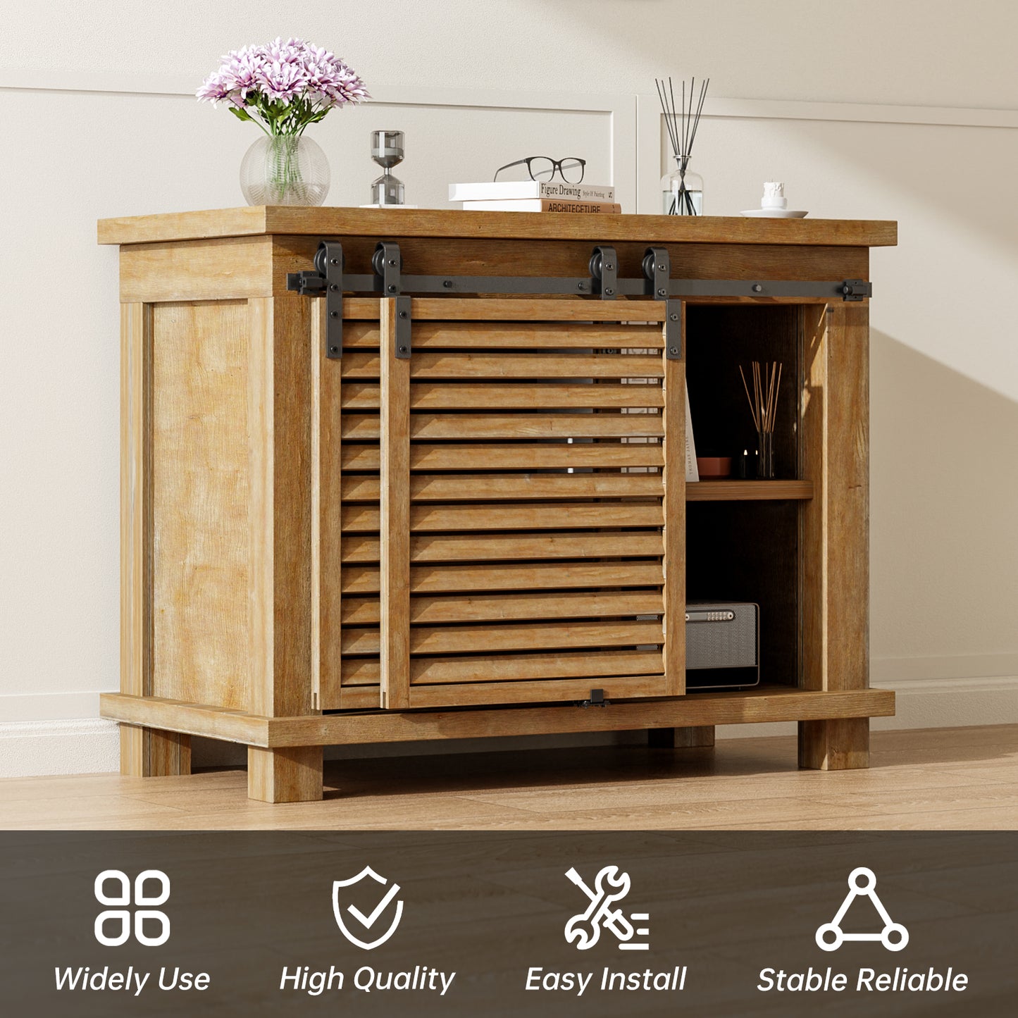 6FT Bypass Mini Sliding Barn Door Hardware Kit for 2 Doors, Super Mini Barn Door Track Set, Apply for Storage Window TV Stand Closet (No Cabinet)