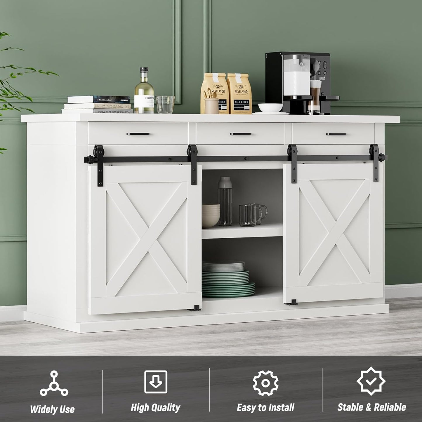 TOIMIOTOIM 6.6FT Super Mini Barn Door Hardware Kit,Small Sliding Door Track Roller Kit for Double Door Cabinets,TV Stand,Wardrobe,J Shape Hanger(No Cabinet)