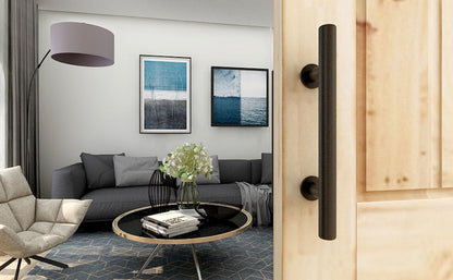 2 Pack Modern 9.5" Sliding Barn Door Pull Handle with Flush Hardware Set Rustic Design Black Powder Coated Finish, Anti-Rust, Heavy Duty Both Side Handles Design