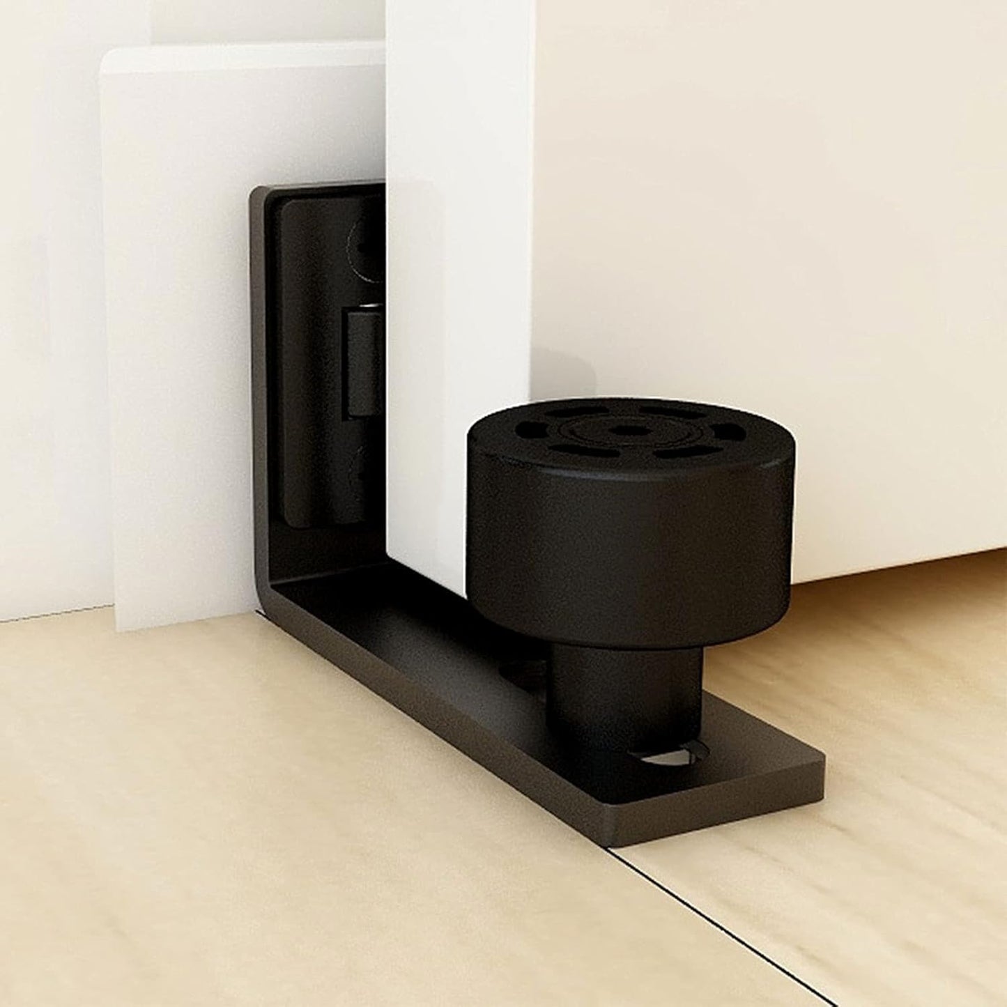 Adjustable Floor Guide for Sliding Barn Door Bottom Roller Wall Mount Double Wheel No Punching Required System, Black 1 Pack, Smoothly and Quietly, Easy to Install