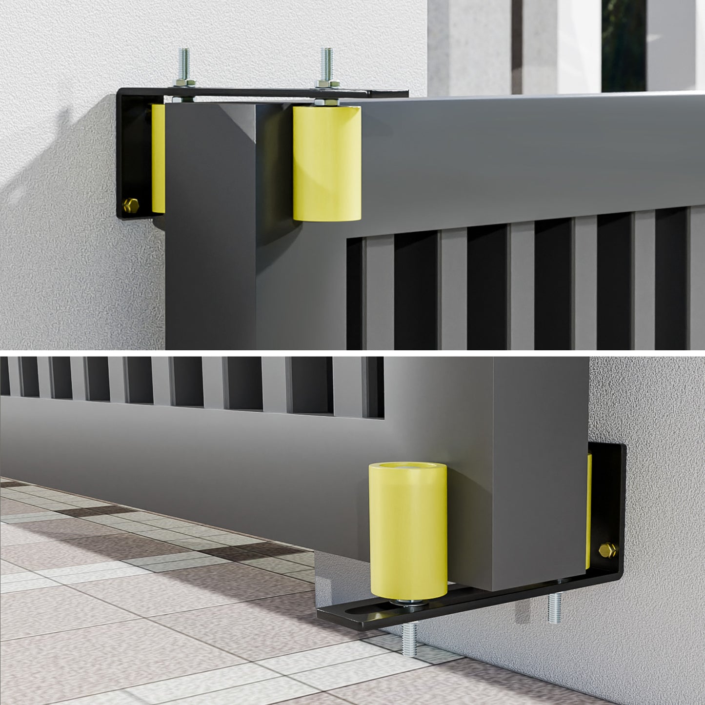 Heavy Duty Slide Gate Guide Roller 3" Sliding Gate Roller L Rear Post Bracket, Iron Gate Guide Wheel Pulley, Adjustable Bolts Slide Gate Support Assembly for Sliding Rolling Gates