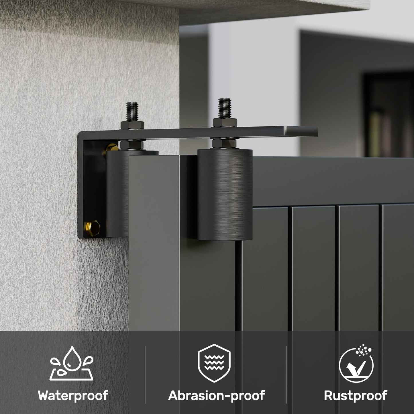 Black Heavy Duty Slide Gate Guide Roller 3" Sliding Gate Roller L Rear Post Bracket, Iron Gate Guide Wheel Pulley, Adjustable Bolts Slide Gate Support Assembly for Sliding Rolling Gates