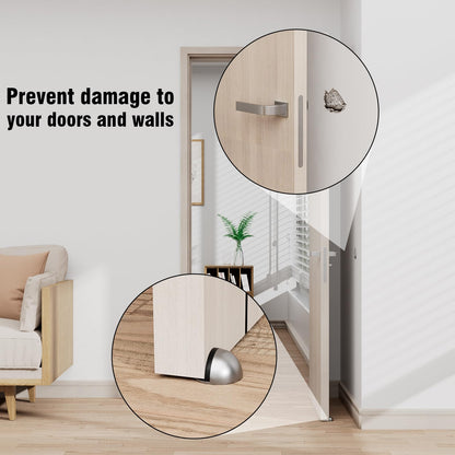 4 Pack Door Stoppers, Stainless Steel, Adhesive Floor Door Stop, No Drill, Non-Magnetic, for Living Room, Bedroom, Bathroom, Office