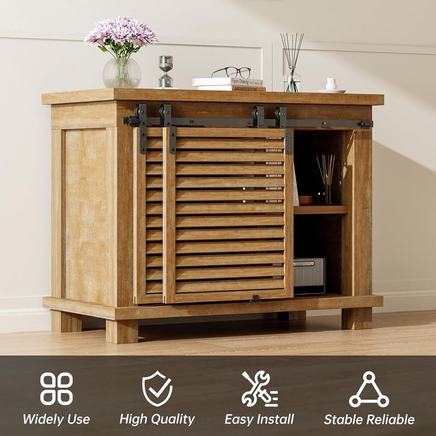 TOIMIOTOIM 7FT Bypass Mini Sliding Barn Door Hardware Kit for 2 Doors, Super Mini Barn Door Track Set, Apply for Storage Window TV Stand Closet(No Cabinet)