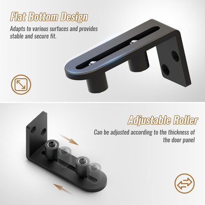 1 PC Sliding Barn Door Bottom Floor Guide, Wall Mounted Roller Guides Ball Bearings Adjustable Stay Roller, Flat Bottom Design Style, Black