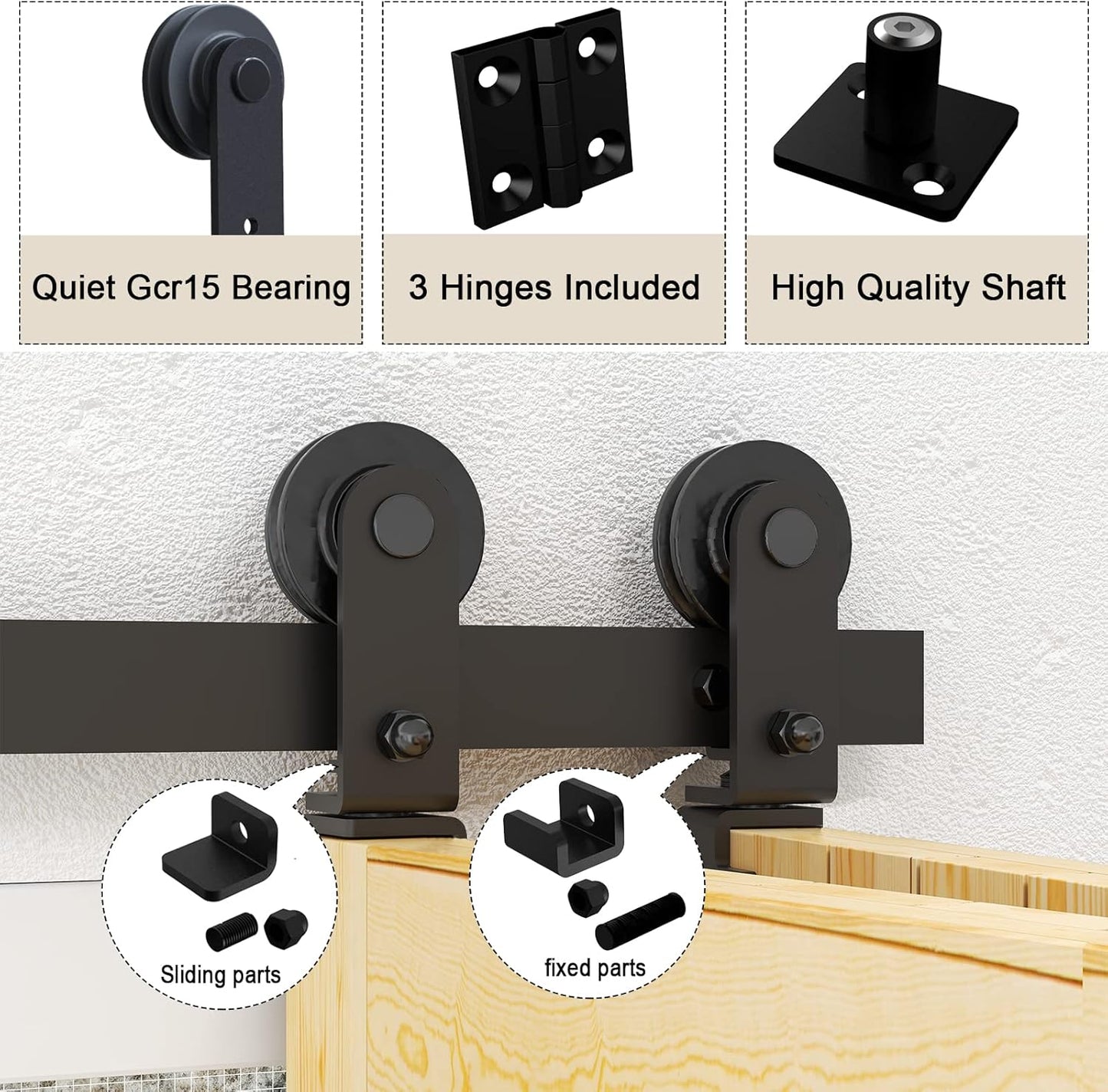 48" Bi-Folding Sliding Barn Door Hardware Kit, 4FT Bi Fold Barn Door Hardware Kit for 2 Doors, Max Door Width 22", Smoothly and Quietly, Easy to Install, No Door Panel, Black