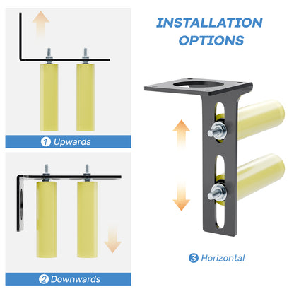 Heavy Duty Slide Gate Guide Roller 6" Sliding Gate Roller L Rear Post Bracket, Iron Gate Guide Wheel Pulley, Adjustable Bolts Slide Gate Support Assembly for Sliding Rolling Gates