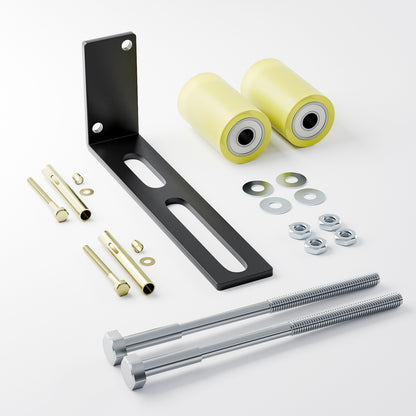 Heavy Duty Slide Gate Guide Roller 3" Sliding Gate Roller L Rear Post Bracket, Iron Gate Guide Wheel Pulley, Adjustable Bolts Slide Gate Support Assembly for Sliding Rolling Gates