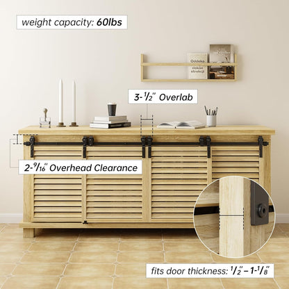 TOIMIOTOIM 5.5FT Cabinet Bypass Mini Sliding Barn Door Hardware Kit for 4 Doors, Super Mini Closet Door Track Set, Apply for Storage Window TV Stand Closet(No Cabinet)