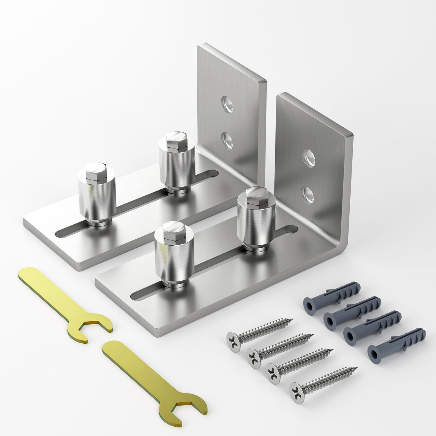 TOIMIOTOIM 2 Pack Barn Door Bottom Floor Guide, Adjustable Roller Wall Mounted Stainless Steel Sliding Door Guides for Door Thick Up to 2 1/8"