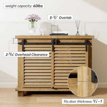 8FT Bypass Mini Sliding Barn Door Hardware Kit for 2 Doors, Super Mini Barn Door Track Set, Apply for Storage Window TV Stand Closet (No Cabinet)