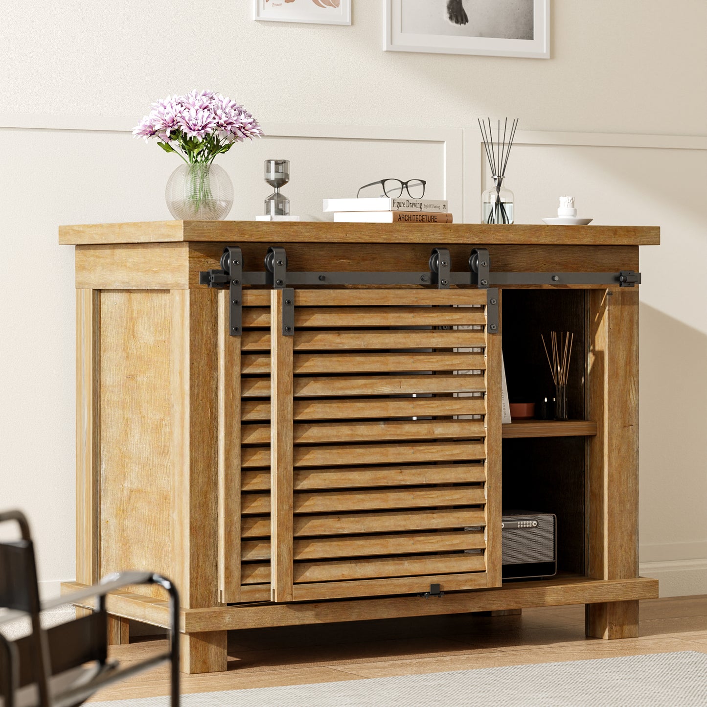 8FT Bypass Mini Sliding Barn Door Hardware Kit for 2 Doors, Super Mini Barn Door Track Set, Apply for Storage Window TV Stand Closet (No Cabinet)