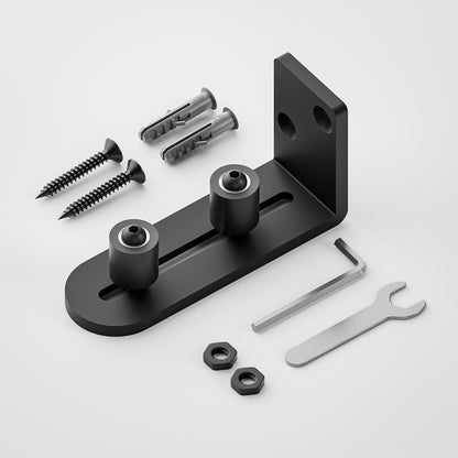 1 PC Sliding Barn Door Bottom Floor Guide, Wall Mounted Roller Guides Ball Bearings Adjustable Stay Roller, Flat Bottom Design Style, Black