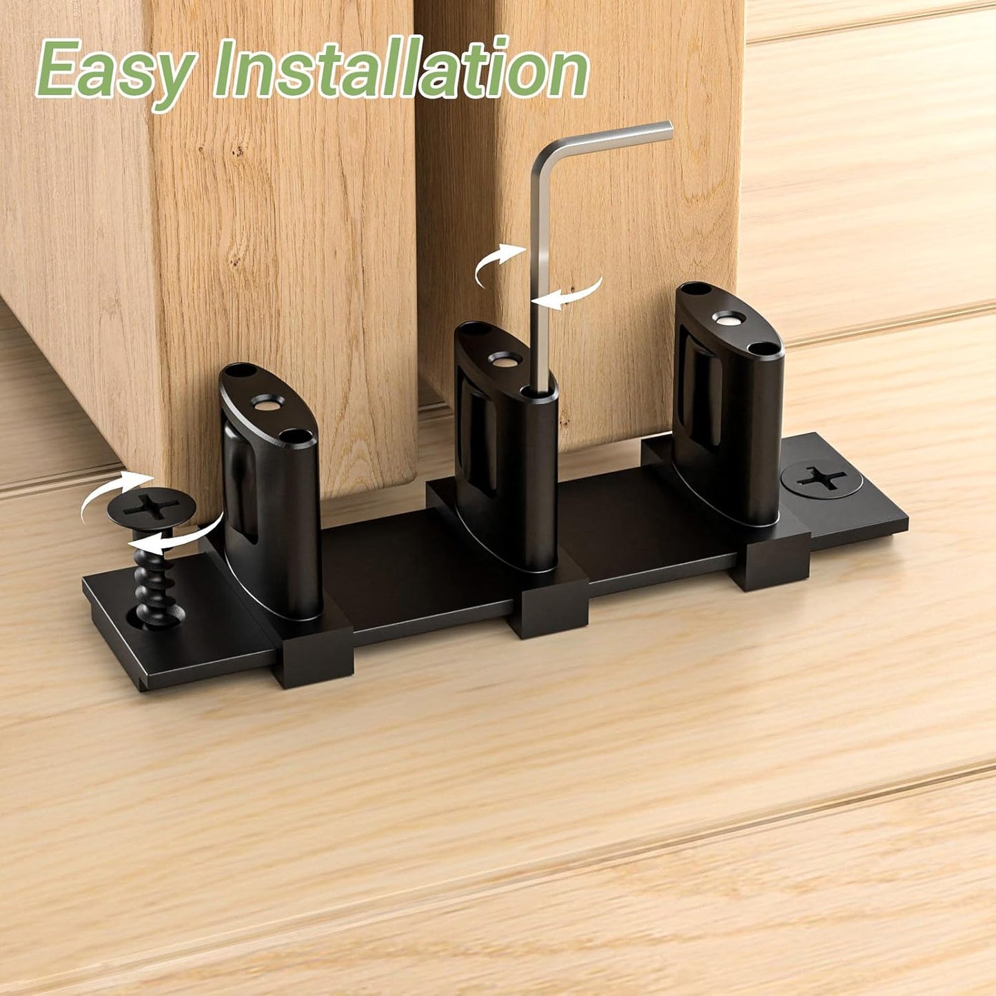 Sliding Closet Door Floor Guide, Bypass Door Floor Guide Adjustable 3-Roller Design Floor Mount Sliding Door Guides, Smoothly and Quietly, Black