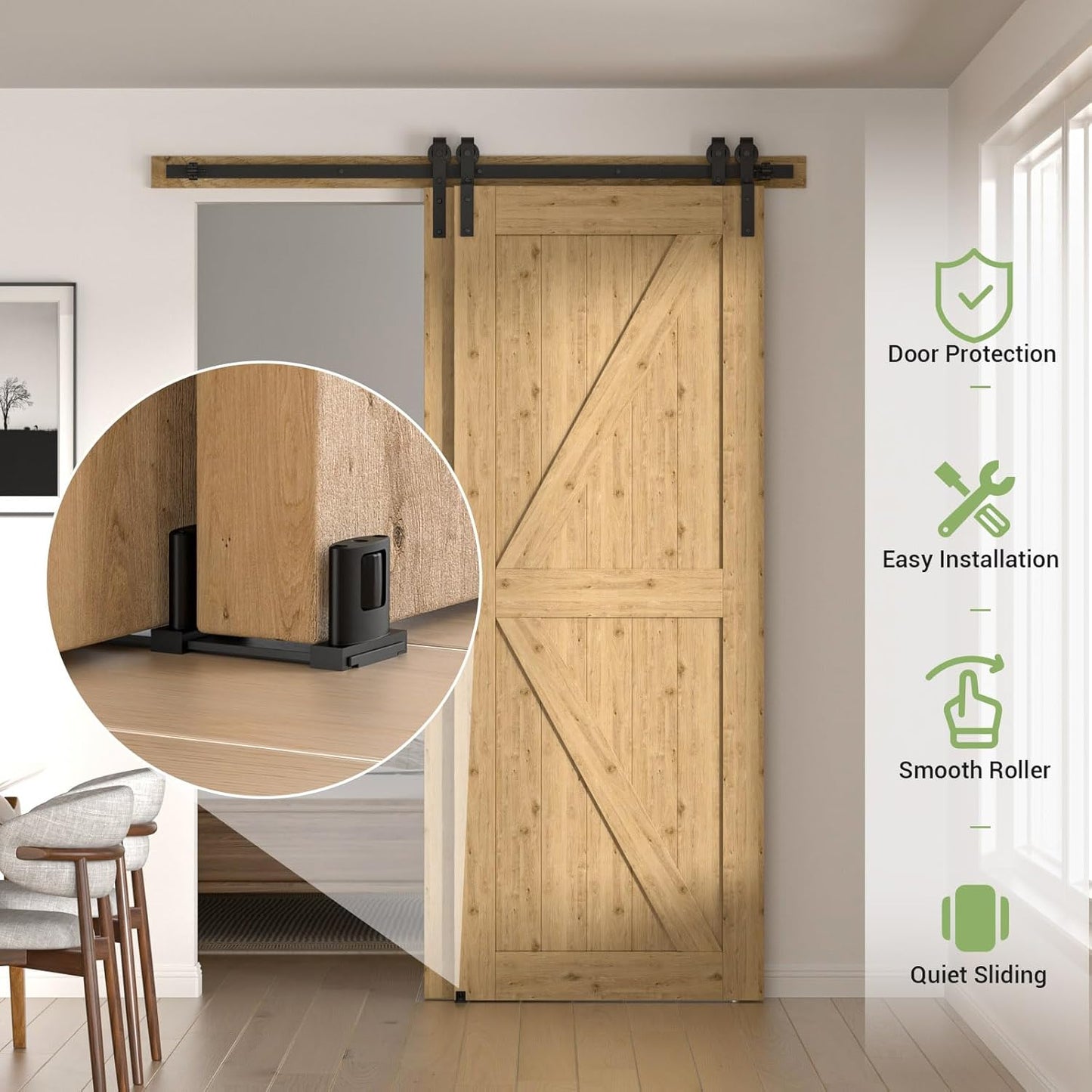Sliding Closet Door Floor Guide, Bypass Door Floor Guide Adjustable 3-Roller Design Floor Mount Sliding Door Guides, Smoothly and Quietly, Black