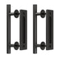 2 Pack Modern 9.5" Sliding Barn Door Pull Handle with Flush Hardware Set Rustic Design Black Powder Coated Finish, Anti-Rust, Heavy Duty Both Side Handles Design