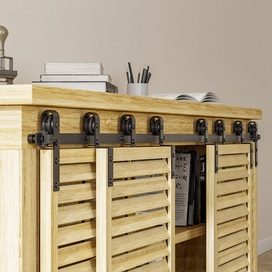 7FT Cabinet Bypass Mini Sliding Barn Door Hardware Kit for 4 Doors, Super Mini Closet Door Track Set, Apply for Storage Window TV Stand Closet (No Cabinet)