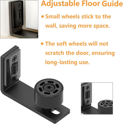 Sliding Barn Door Floor Guide Doors Bottom Wall Mount Adjustable Roller Double Wheel No Punching Required System 2 Pack Black, Smoothly and Quietly