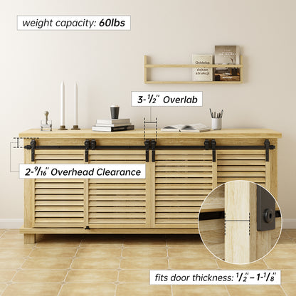 5FT Cabinet Bypass Mini Sliding Barn Door Hardware Kit for 4 Doors, Super Mini Closet Door Track Set, Apply for Storage Window TV Stand Closet (No Cabinet)