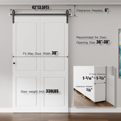 TOIMIOTOIM 42" Bifold Barn Door Hardware Kit,3.5FT Heavy Duty Track Roller Kit for Max 19"x 2 Doors,Smoothly and Quietly,Easy to Install,No Door Panel,Black