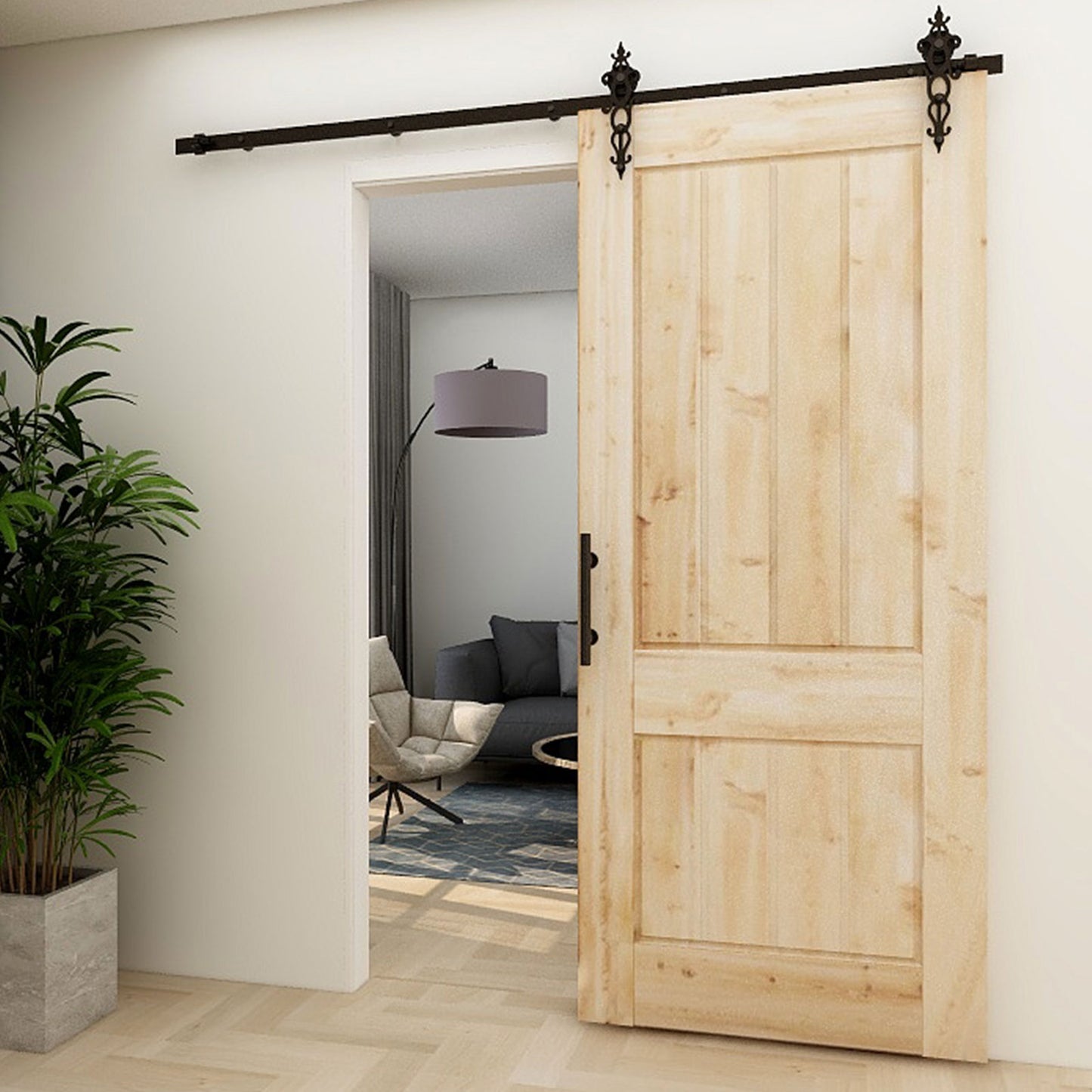 Modern 9.5" Sliding Barn Door Pull Handle with Flush Hardware Set Rustic Design Black Powder Coated Finish, Anti-Rust, Heavy Duty Both Side Handles Design