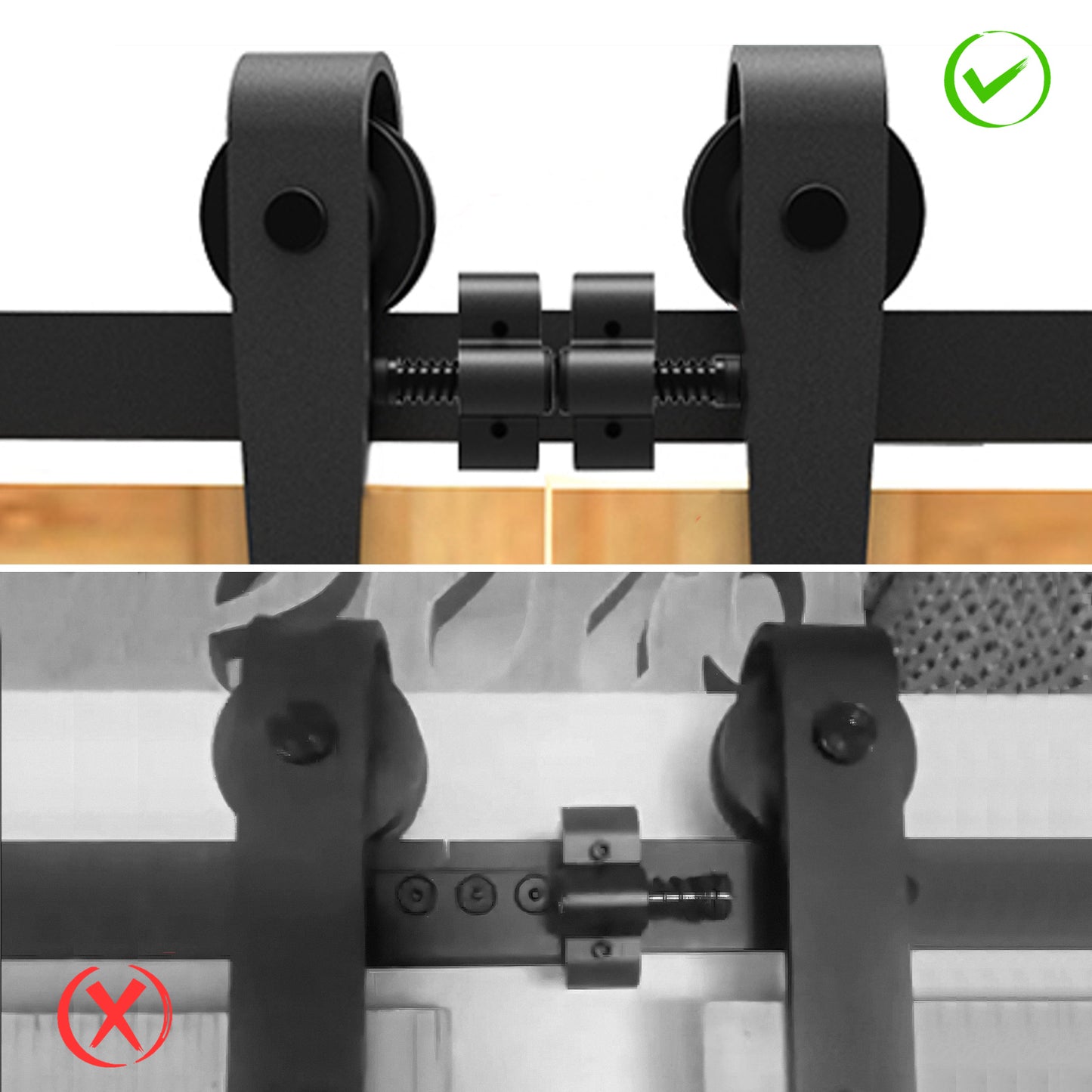 Sliding Barn Door Stopper Rail Stop for Single or Double Barn Doors Top Flat Track Middle Both End, Adjustable Fits 1.57in/40mm Width Track, Black 1 Pair