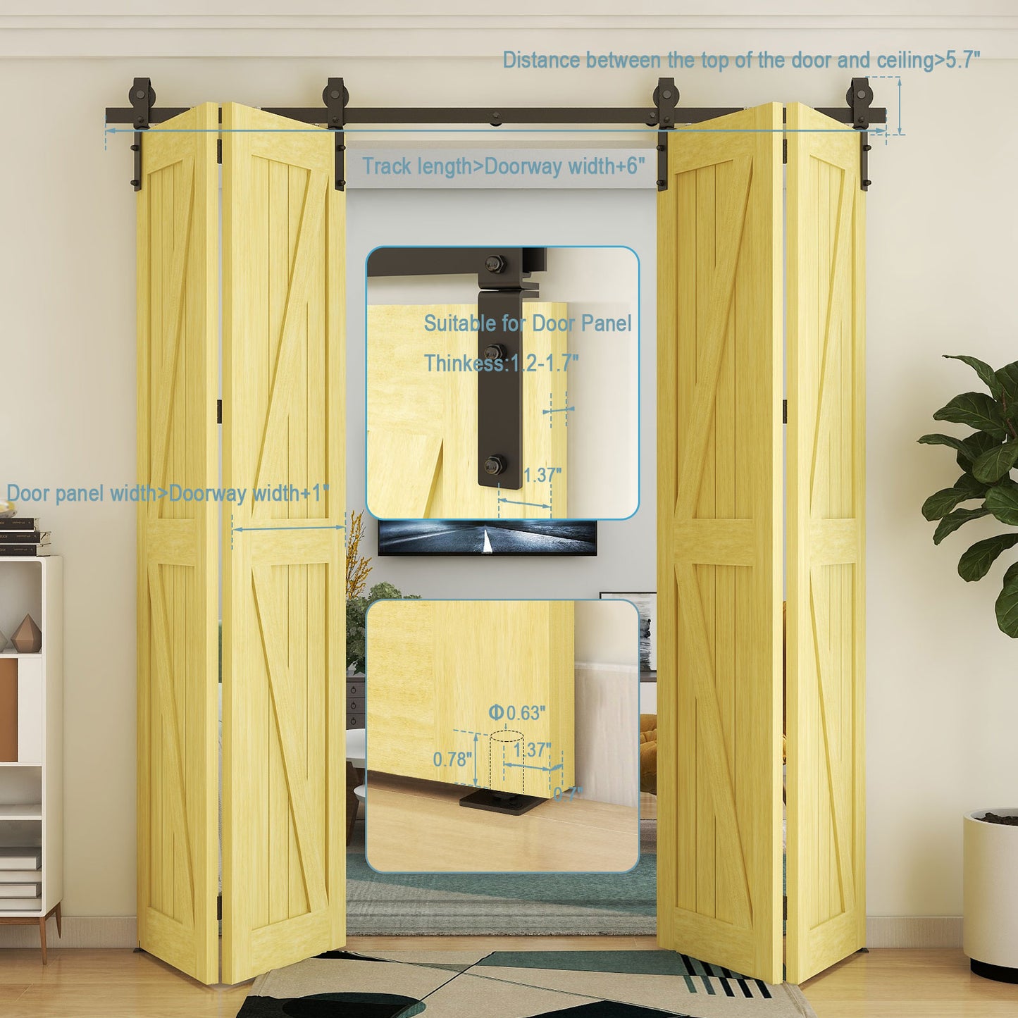 120" Bi-Folding Sliding Barn Door Hardware Kit,10FT Heavy Duty Track Roller Kit for Max 29" x 4 Doors,Smoothly and Quietly,Easy to Install,No Door Panel,Black