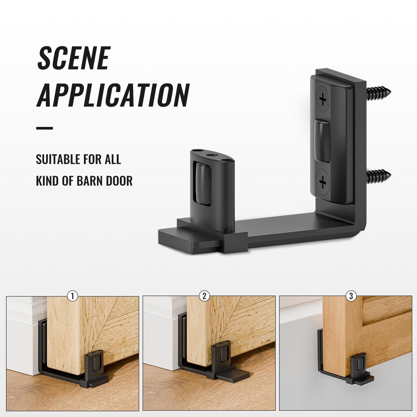 Upgraded Sliding Barn Door Bottom Floor Guide with Adjustable Roller, Wall Mount Floor Guide, Smoothly and Quietly, Easy to Install, Fits up to 2" Thickness Door, Black