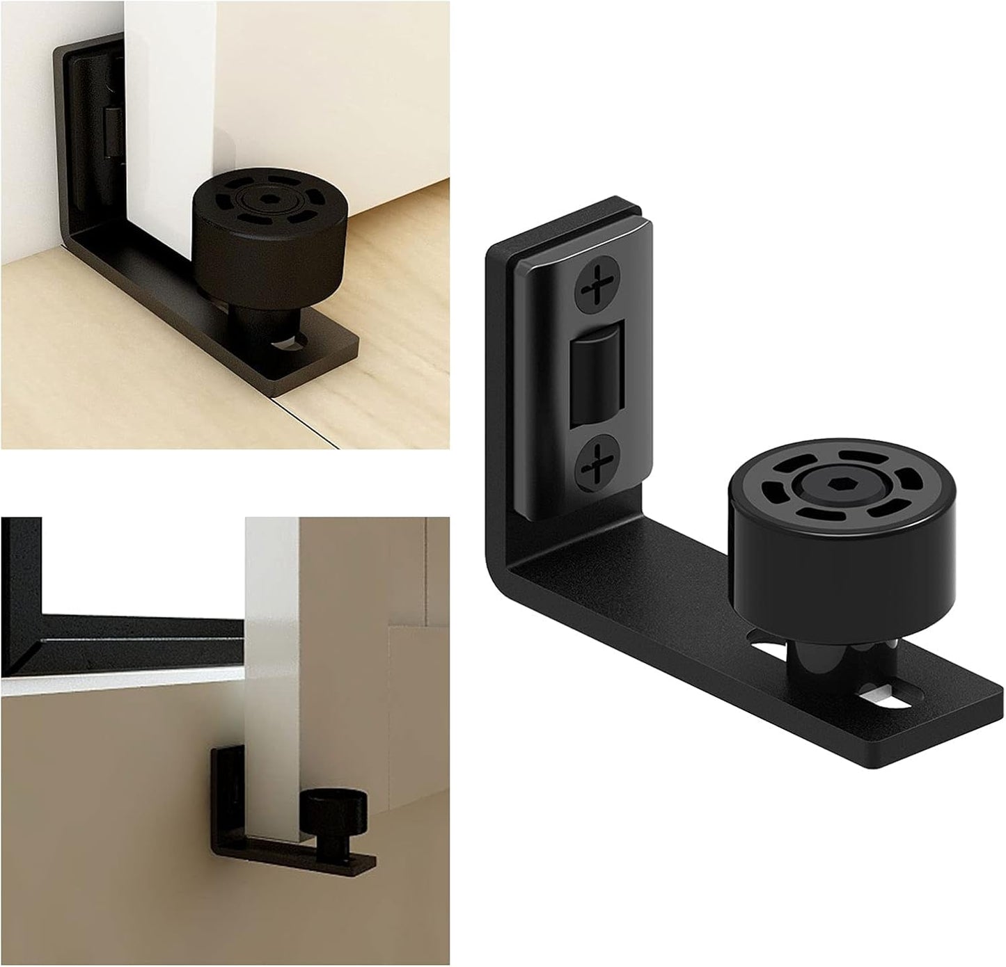 Adjustable Floor Guide for Sliding Barn Door Bottom Roller Wall Mount Double Wheel No Punching Required System, Black 1 Pack, Smoothly and Quietly, Easy to Install
