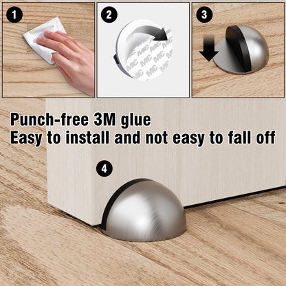4 Pack Door Stoppers, Stainless Steel, Adhesive Floor Door Stop, No Drill, Non-Magnetic, for Living Room, Bedroom, Bathroom, Office