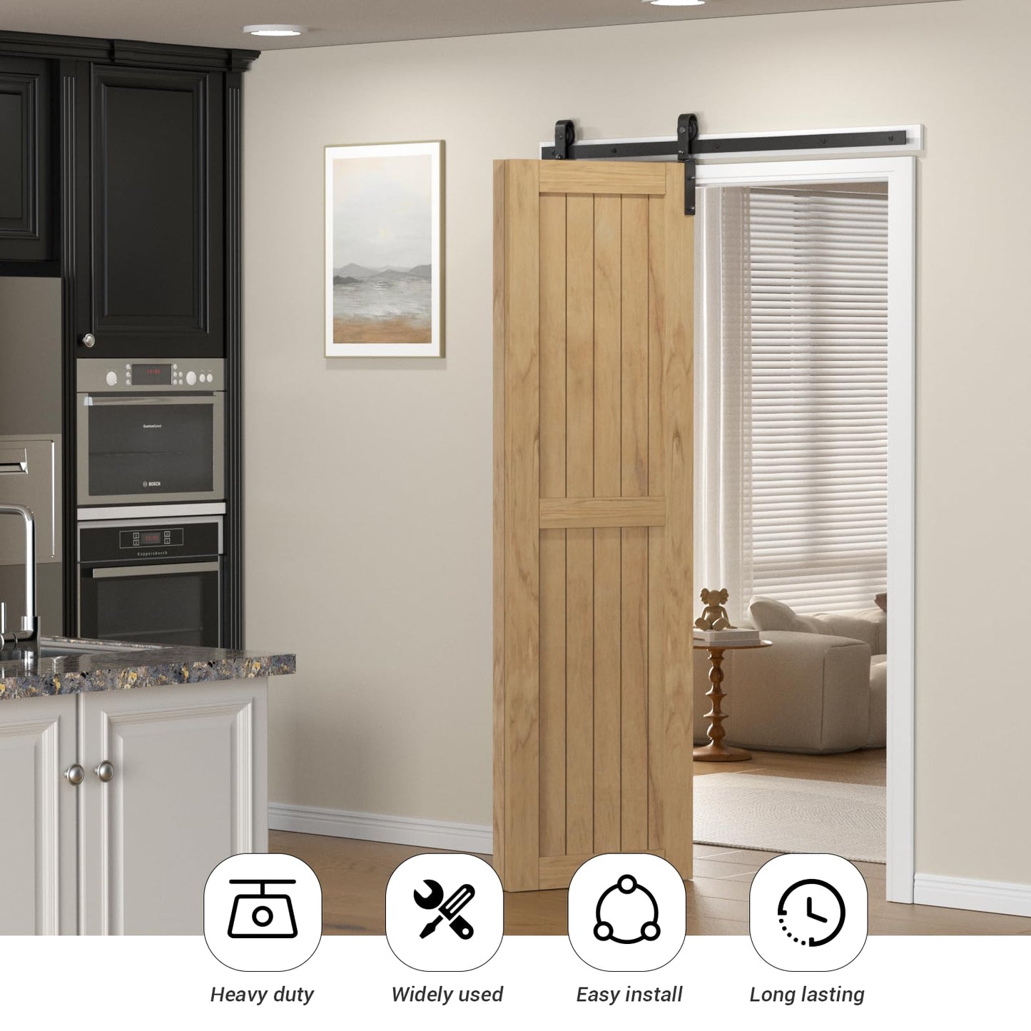 24" Bi-Folding Sliding Barn Door Hardware Kit, 2FT Heavy Duty Track Roller Kit for 2 Doors Side Mounted,Smoothly and Quietly,Easy to Install,No Door Panel,Black