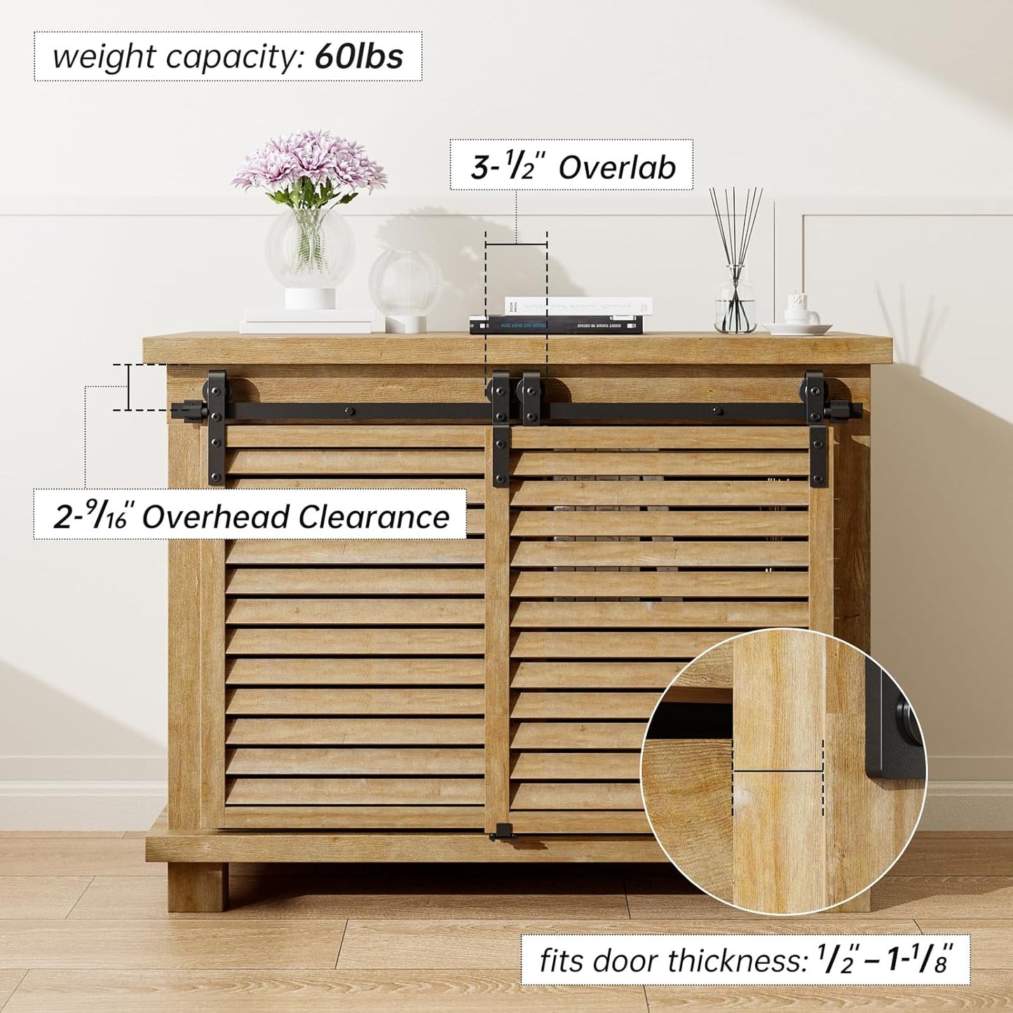 TOIMIOTOIM 7FT Bypass Mini Sliding Barn Door Hardware Kit for 2 Doors, Super Mini Barn Door Track Set, Apply for Storage Window TV Stand Closet(No Cabinet)