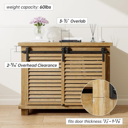 TOIMIOTOIM 7FT Bypass Mini Sliding Barn Door Hardware Kit for 2 Doors, Super Mini Barn Door Track Set, Apply for Storage Window TV Stand Closet(No Cabinet)