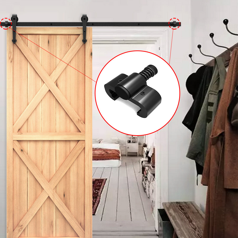 Sliding Barn Door Stopper Rail Stop for Single or Double Barn Doors Top Flat Track Middle Both End, Adjustable Fits 1.57in/40mm Width Track, Black 1 Pair