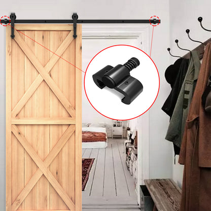 Sliding Barn Door Stopper Rail Stop for Single or Double Barn Doors Top Flat Track Middle Both End, Adjustable Fits 1.57in/40mm Width Track, Black 1 Pair