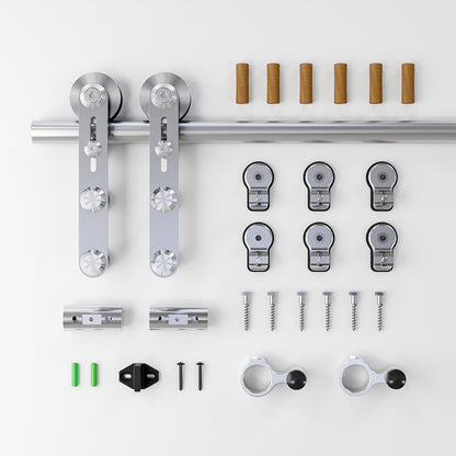 8FT Stainless Steel Sliding Barn Door Hardware Kit, Slide Smoothly Quietly,Easy Install,Heavy Duty Sturdy Barn Door Track for 48" Single Wood Door