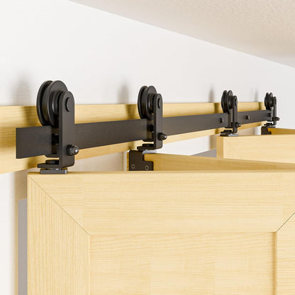 TOIMIOTOIM 48" Bi-Folding Sliding Barn Door Hardware Kit, 4FT Bi Fold Barn Door Hardware Kit for 4 Doors,Max Door Width 11",Smoothly and Quietly,Easy to Install,No Door Panel,Black