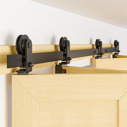 TOIMIOTOIM 48" Bi-Folding Sliding Barn Door Hardware Kit, 4FT Bi Fold Barn Door Hardware Kit for 4 Doors,Max Door Width 11",Smoothly and Quietly,Easy to Install,No Door Panel,Black