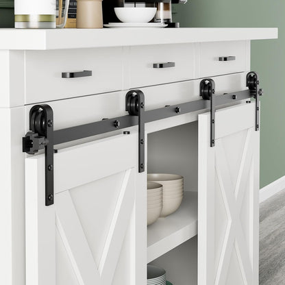 TOIMIOTOIM 6.6FT Super Mini Barn Door Hardware Kit,Small Sliding Door Track Roller Kit for Double Door Cabinets,TV Stand,Wardrobe,J Shape Hanger(No Cabinet)