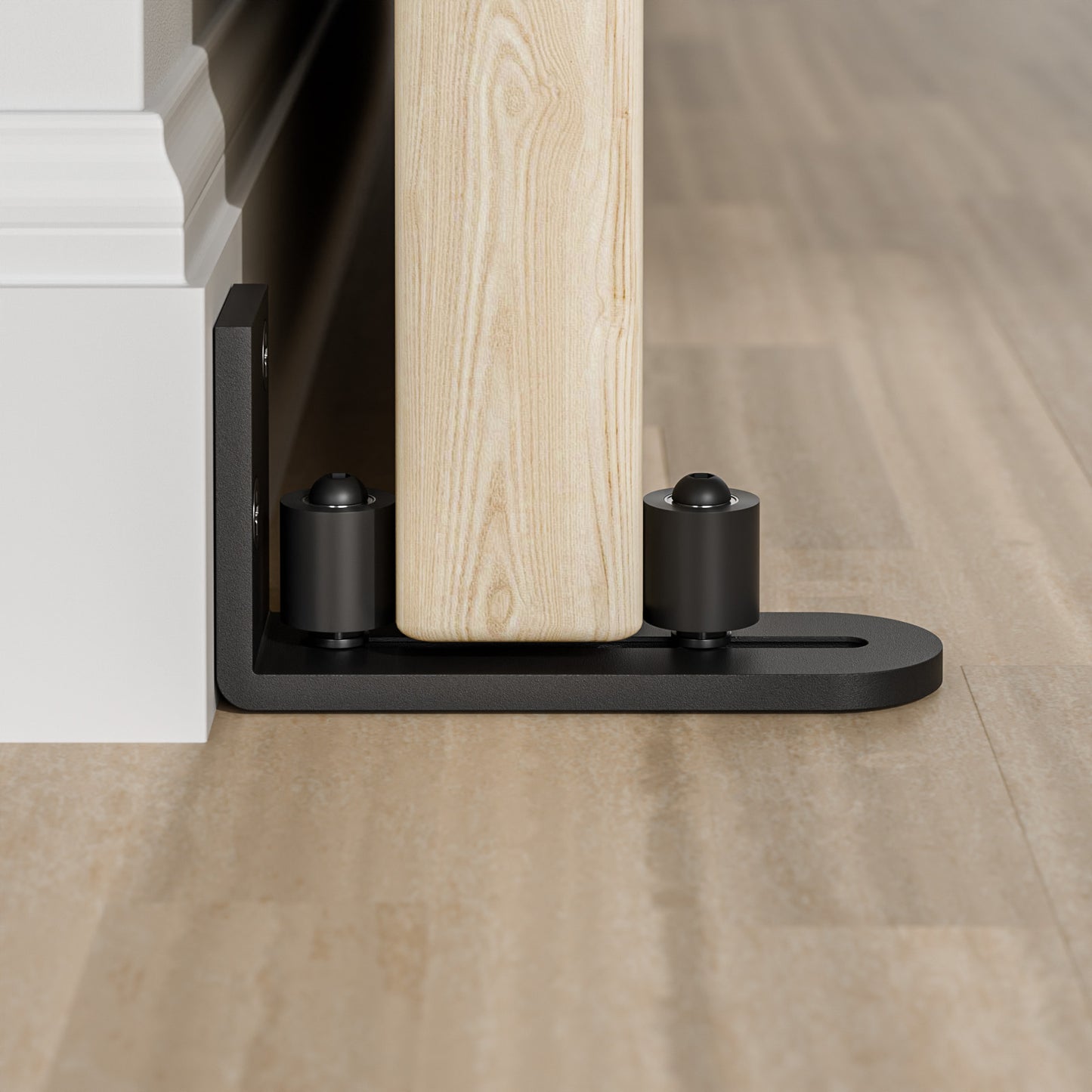 2 Pack Sliding Barn Door Bottom Floor Guide, Wall Mounted Roller Guides Ball Bearings Adjustable Stay Roller, Flat Bottom Design Style, Black