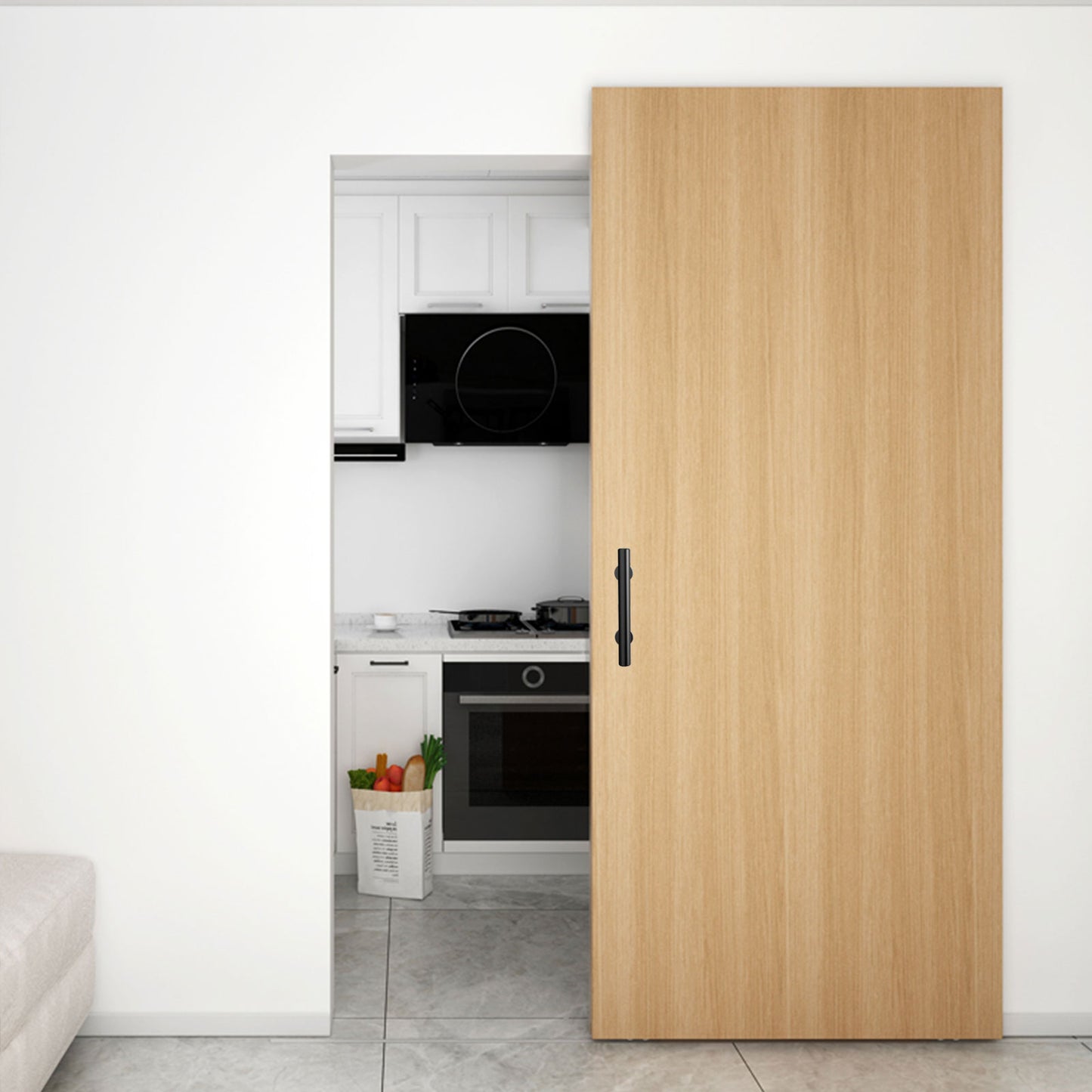 2 Pack Modern 9.5" Sliding Barn Door Pull Handle with Flush Hardware Set Rustic Design Black Powder Coated Finish, Anti-Rust, Heavy Duty Both Side Handles Design