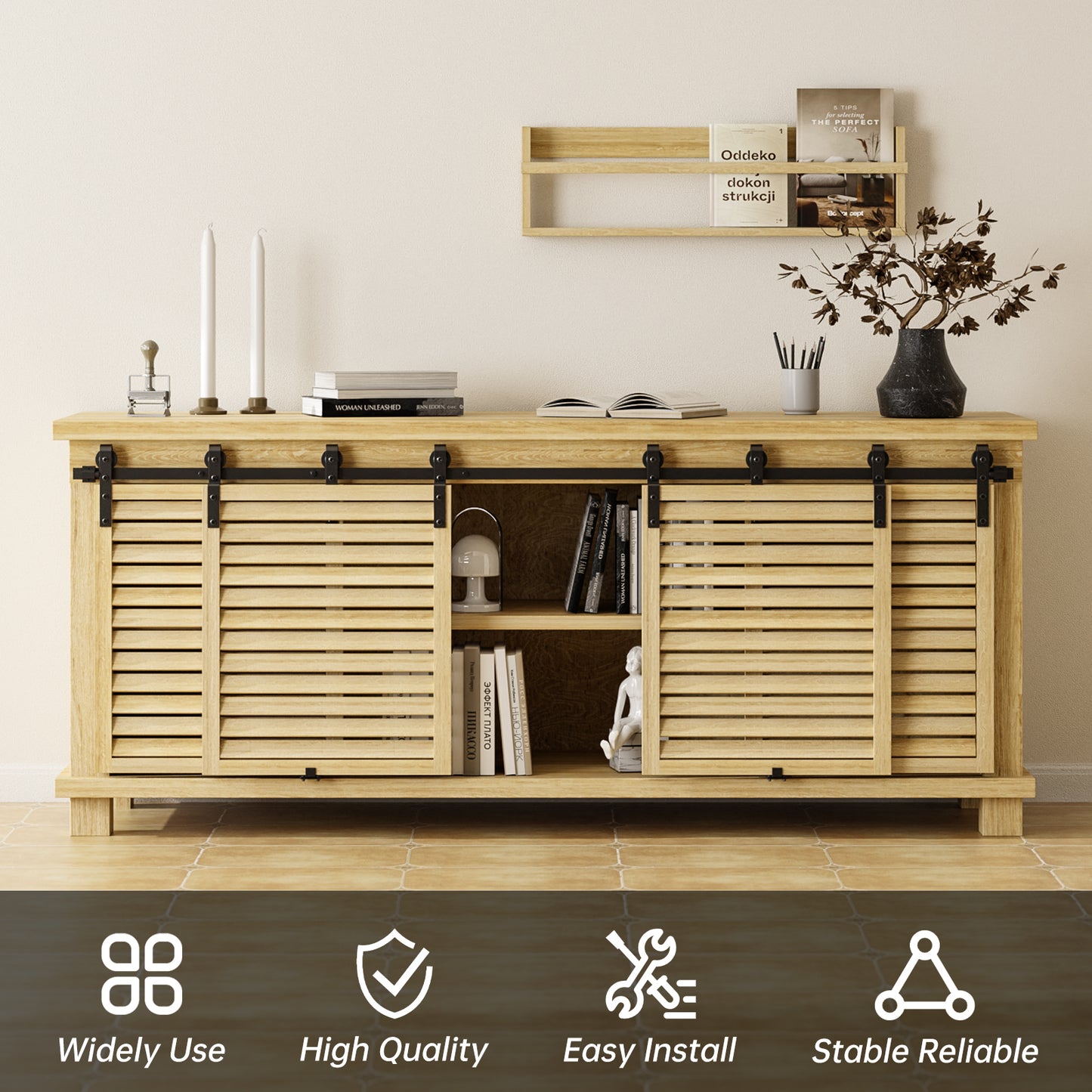 5FT Cabinet Bypass Mini Sliding Barn Door Hardware Kit for 4 Doors, Super Mini Closet Door Track Set, Apply for Storage Window TV Stand Closet (No Cabinet)