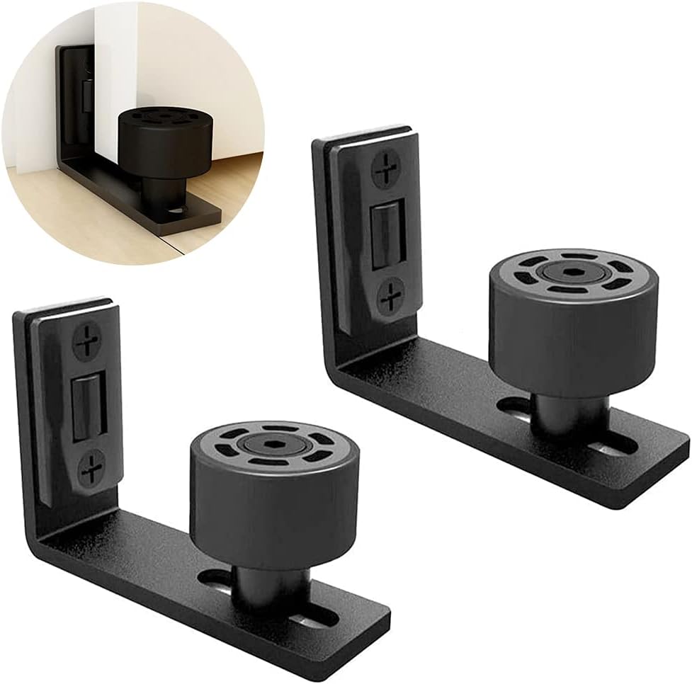 Sliding Barn Door Floor Guide Doors Bottom Wall Mount Adjustable Roller Double Wheel No Punching Required System 2 Pack Black, Smoothly and Quietly